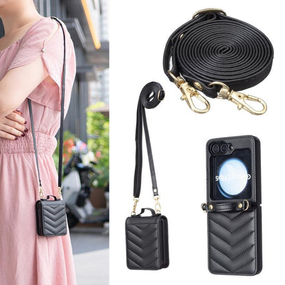 Wave-shaped Crossbody Lanyard Leather Phone Case, For Galaxy Z Flip8 5G, For Samsung Galaxy Z Flip7 FE / Flip6, For Samsung Galaxy Z Flip7, For Samsung Galaxy Z Flip5, For Samsung Galaxy Z Flip4, For Samsung Galaxy Z Flip3