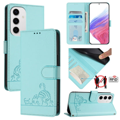 Cat Rat Embossed Pattern RFID Leather Phone Case with Lanyard, For Samsung Galaxy S25 Ultra 5G, For Samsung Galaxy S24 FE 5G