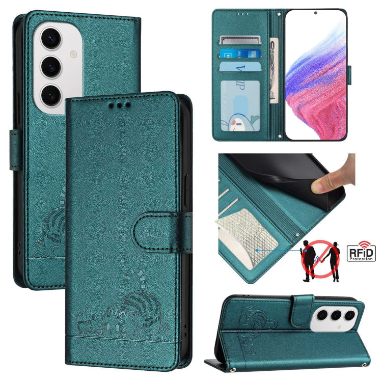 Cat Rat Embossed Pattern RFID Leather Phone Case with Lanyard, For Samsung Galaxy S25 Ultra 5G, For Samsung Galaxy S24 FE 5G