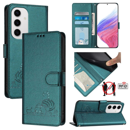 Cat Rat Embossed Pattern RFID Leather Phone Case with Lanyard, For Samsung Galaxy S25 Ultra 5G, For Samsung Galaxy S24 FE 5G