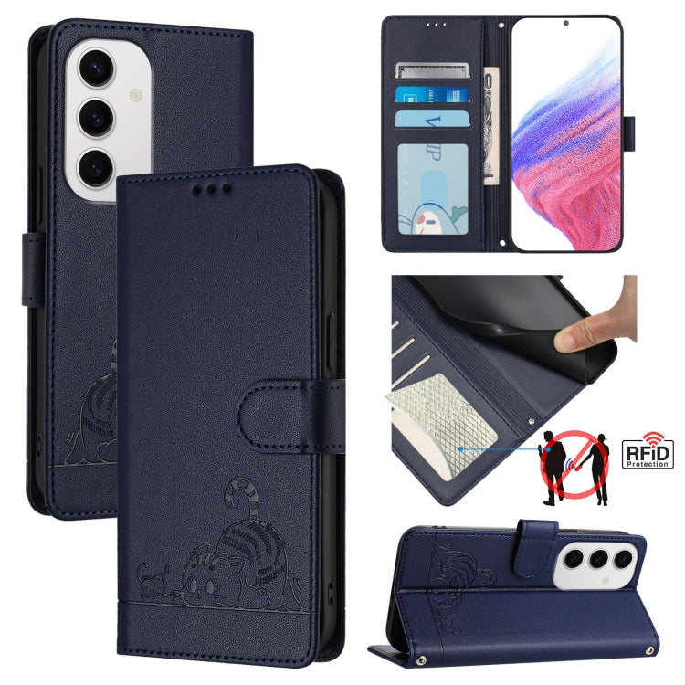 Cat Rat Embossed Pattern RFID Leather Phone Case with Lanyard, For Samsung Galaxy S25 Ultra 5G, For Samsung Galaxy S24 FE 5G
