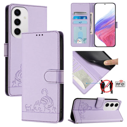 Cat Rat Embossed Pattern RFID Leather Phone Case with Lanyard, For Samsung Galaxy S25 Ultra 5G, For Samsung Galaxy S24 FE 5G