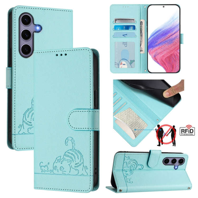 Cat Rat Embossed Pattern RFID Leather Phone Case with Lanyard, For Samsung Galaxy S26+ 5G, For Samsung Galaxy S26 Edge 5G, For Samsung Galaxy S26 Ultra 5G, For Samsung Galaxy S26 5G, For Samsung Galaxy S25 Edge 5G, For Samsung Galaxy S25 5G            ...