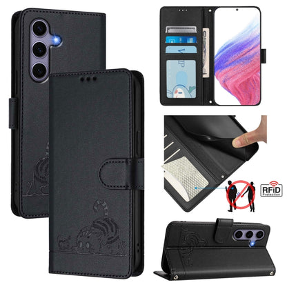 Cat Rat Embossed Pattern RFID Leather Phone Case with Lanyard, For Galaxy S26 FE 5G, For Samsung Galaxy S26+ 5G, For Samsung Galaxy S26 Edge 5G, For Samsung Galaxy S26 Ultra 5G, For Samsung Galaxy S26 5G, For Samsung Galaxy S25 Edge 5G                 ...