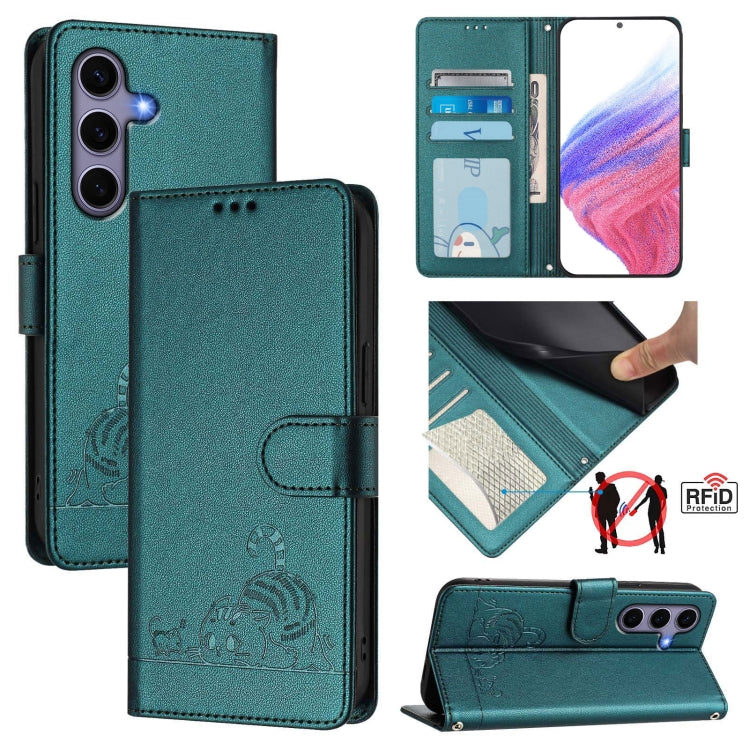 Cat Rat Embossed Pattern RFID Leather Phone Case with Lanyard, For Galaxy S26 FE 5G, For Samsung Galaxy S26+ 5G, For Samsung Galaxy S26 Edge 5G, For Samsung Galaxy S26 Ultra 5G, For Samsung Galaxy S26 5G, For Samsung Galaxy S25 Edge 5G                 ...