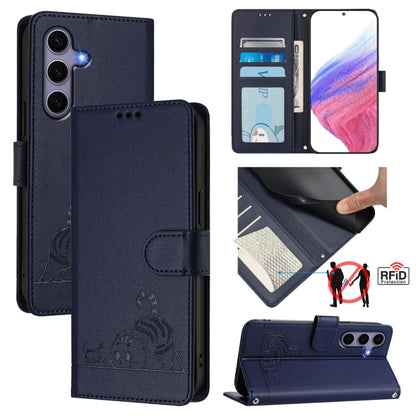 Cat Rat Embossed Pattern RFID Leather Phone Case with Lanyard, For Galaxy S26 FE 5G, For Samsung Galaxy S26+ 5G, For Samsung Galaxy S26 Edge 5G, For Samsung Galaxy S26 Ultra 5G, For Samsung Galaxy S26 5G, For Samsung Galaxy S25 Edge 5G                 ...