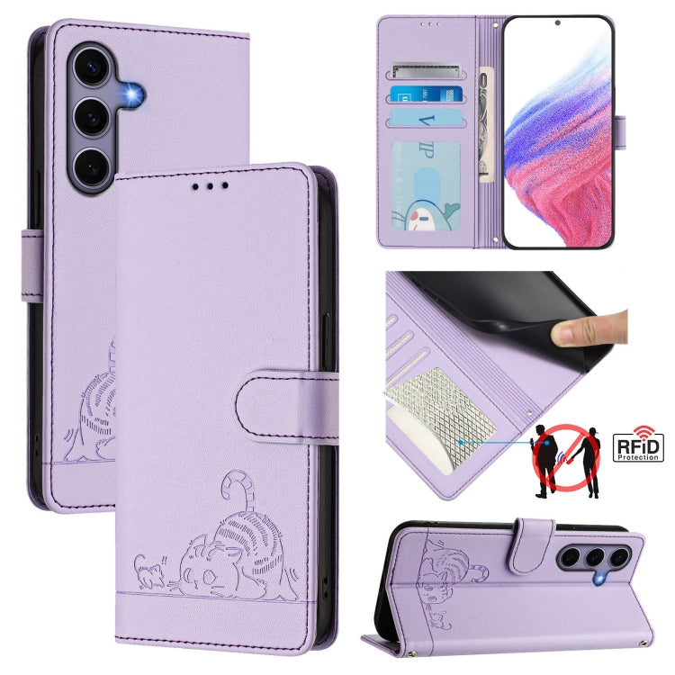 Cat Rat Embossed Pattern RFID Leather Phone Case with Lanyard, For Samsung Galaxy S26+ 5G, For Samsung Galaxy S26 Edge 5G, For Samsung Galaxy S26 Ultra 5G, For Samsung Galaxy S26 5G, For Samsung Galaxy S25 Edge 5G, For Samsung Galaxy S25 5G            ...