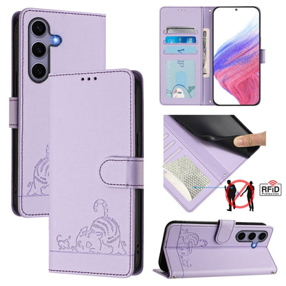 Cat Rat Embossed Pattern RFID Leather Phone Case with Lanyard, For Galaxy S26 FE 5G, For Samsung Galaxy S26+ 5G, For Samsung Galaxy S26 Edge 5G, For Samsung Galaxy S26 Ultra 5G, For Samsung Galaxy S26 5G, For Samsung Galaxy S25 Edge 5G                 ...