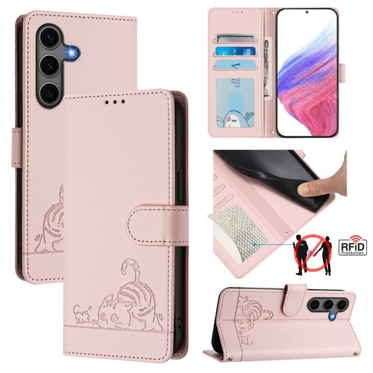 Cat Rat Embossed Pattern RFID Leather Phone Case with Lanyard, For Samsung Galaxy S26+ 5G, For Samsung Galaxy S26 Edge 5G, For Samsung Galaxy S26 Ultra 5G, For Samsung Galaxy S26 5G, For Samsung Galaxy S25 Edge 5G, For Samsung Galaxy S25 5G            ...