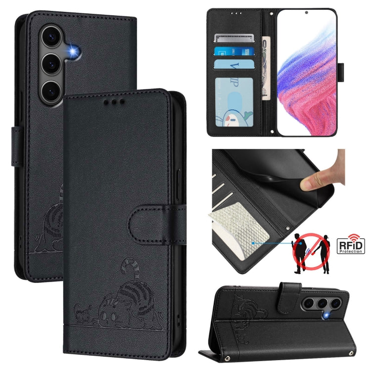 Cat Rat Embossed Pattern RFID Leather Phone Case with Lanyard, For Galaxy S26 FE 5G, For Samsung Galaxy S26+ 5G, For Samsung Galaxy S26 Edge 5G, For Samsung Galaxy S26 Ultra 5G, For Samsung Galaxy S26 5G, For Samsung Galaxy S25 Edge 5G                 ...