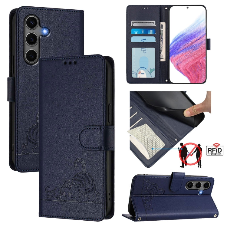 Cat Rat Embossed Pattern RFID Leather Phone Case with Lanyard, For Galaxy S26 FE 5G, For Samsung Galaxy S26+ 5G, For Samsung Galaxy S26 Edge 5G, For Samsung Galaxy S26 Ultra 5G, For Samsung Galaxy S26 5G, For Samsung Galaxy S25 Edge 5G                 ...
