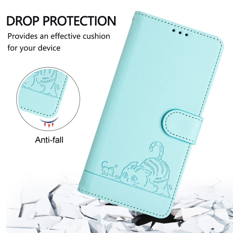 Cat Rat Embossed Pattern RFID Leather Phone Case with Lanyard, For Samsung Galaxy S25 Ultra 5G, For Samsung Galaxy S24 FE 5G