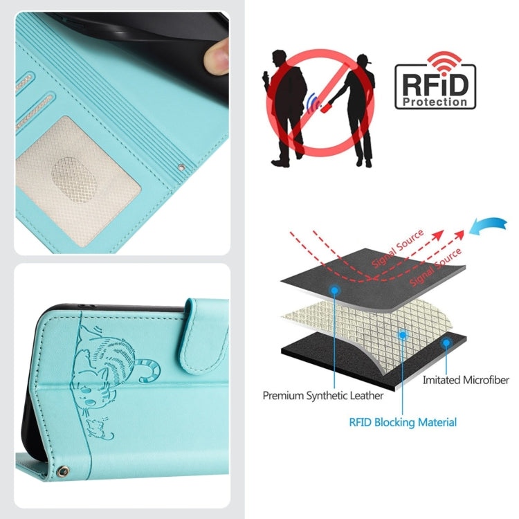 Cat Rat Embossed Pattern RFID Leather Phone Case with Lanyard, For Samsung Galaxy S25 Ultra 5G, For Samsung Galaxy S24 FE 5G