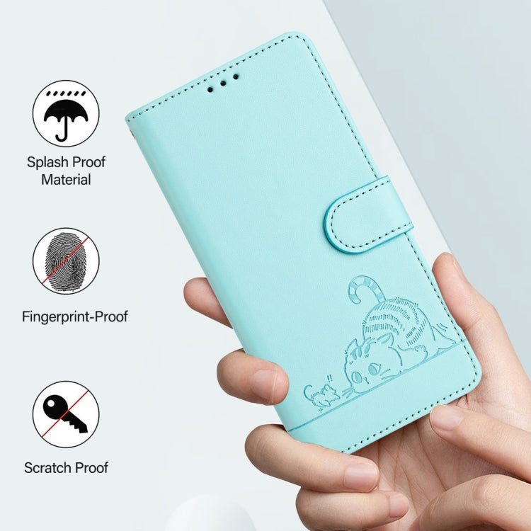 Cat Rat Embossed Pattern RFID Leather Phone Case with Lanyard, For Samsung Galaxy S25 Ultra 5G, For Samsung Galaxy S24 FE 5G