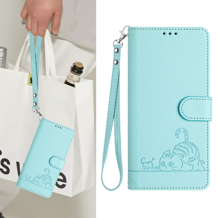 Cat Rat Embossed Pattern RFID Leather Phone Case with Lanyard, For Samsung Galaxy S25 Ultra 5G, For Samsung Galaxy S24 FE 5G