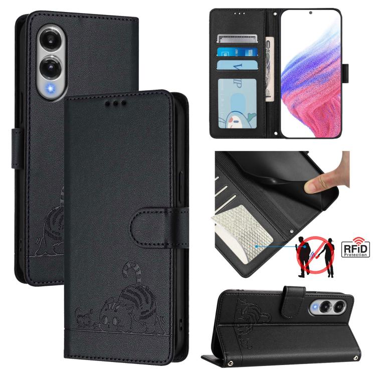 Cat Rat Embossed Pattern RFID Leather Phone Case with Lanyard, For Galaxy S26 FE 5G, For Samsung Galaxy S26+ 5G, For Samsung Galaxy S26 Edge 5G, For Samsung Galaxy S26 Ultra 5G, For Samsung Galaxy S26 5G, For Samsung Galaxy S25 Edge 5G                 ...