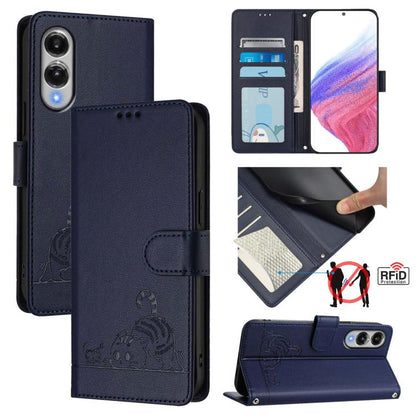 Cat Rat Embossed Pattern RFID Leather Phone Case with Lanyard, For Galaxy S26 FE 5G, For Samsung Galaxy S26+ 5G, For Samsung Galaxy S26 Edge 5G, For Samsung Galaxy S26 Ultra 5G, For Samsung Galaxy S26 5G, For Samsung Galaxy S25 Edge 5G                 ...