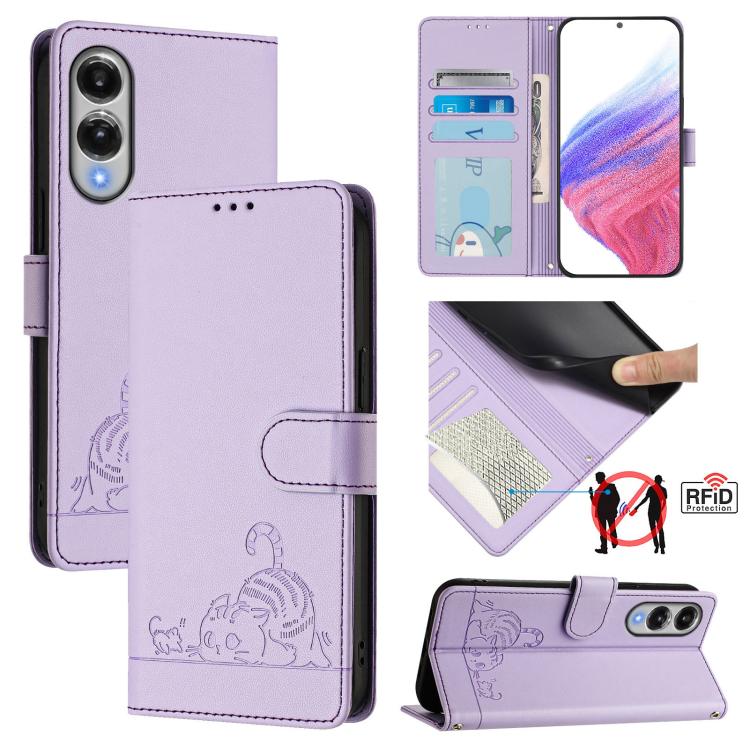 Cat Rat Embossed Pattern RFID Leather Phone Case with Lanyard, For Samsung Galaxy S26+ 5G, For Samsung Galaxy S26 Edge 5G, For Samsung Galaxy S26 Ultra 5G, For Samsung Galaxy S26 5G, For Samsung Galaxy S25 Edge 5G, For Samsung Galaxy S25 5G            ...