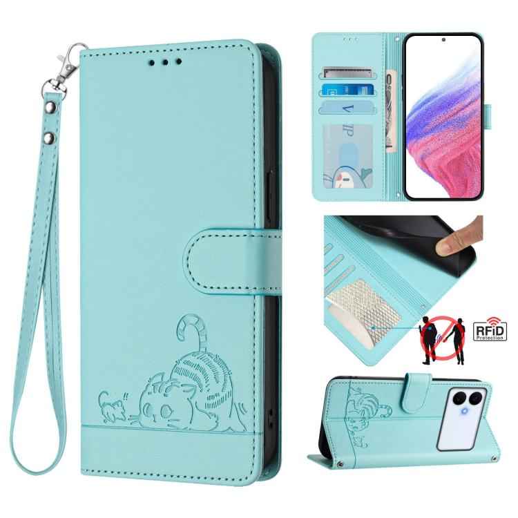 Cat Rat Embossed Pattern RFID Leather Phone Case with Lanyard, For Samsung Galaxy S26+ 5G, For Samsung Galaxy S26 Edge 5G, For Samsung Galaxy S26 Ultra 5G, For Samsung Galaxy S26 5G, For Samsung Galaxy S25 Edge 5G, For Samsung Galaxy S25 5G            ...