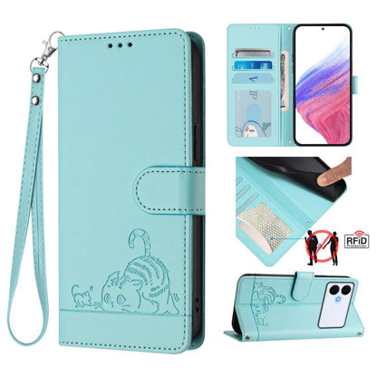 Cat Rat Embossed Pattern RFID Leather Phone Case with Lanyard, For Galaxy S26 FE 5G, For Samsung Galaxy S26+ 5G, For Samsung Galaxy S26 Edge 5G, For Samsung Galaxy S26 Ultra 5G, For Samsung Galaxy S26 5G, For Samsung Galaxy S25 Edge 5G                 ...