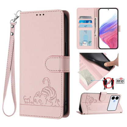 Cat Rat Embossed Pattern RFID Leather Phone Case with Lanyard, For Galaxy S26 FE 5G, For Samsung Galaxy S26+ 5G, For Samsung Galaxy S26 Edge 5G, For Samsung Galaxy S26 Ultra 5G, For Samsung Galaxy S26 5G, For Samsung Galaxy S25 Edge 5G                 ...