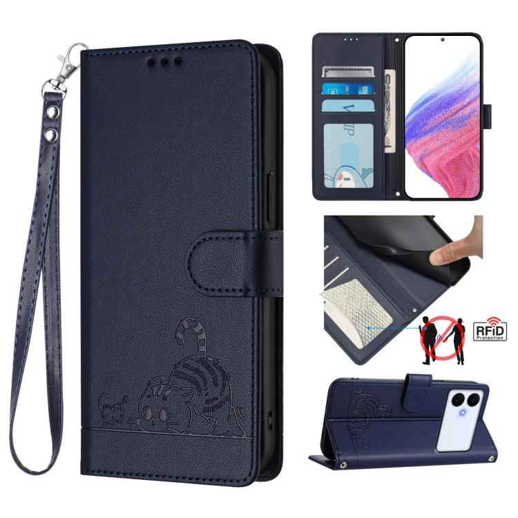Cat Rat Embossed Pattern RFID Leather Phone Case with Lanyard, For Samsung Galaxy S26+ 5G, For Samsung Galaxy S26 Edge 5G, For Samsung Galaxy S26 Ultra 5G, For Samsung Galaxy S26 5G, For Samsung Galaxy S25 Edge 5G, For Samsung Galaxy S25 5G            ...