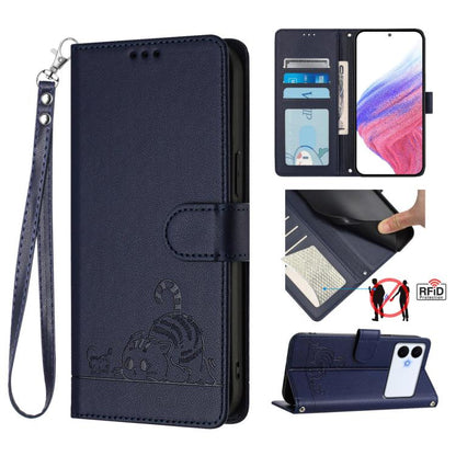 Cat Rat Embossed Pattern RFID Leather Phone Case with Lanyard, For Galaxy S26 FE 5G, For Samsung Galaxy S26+ 5G, For Samsung Galaxy S26 Edge 5G, For Samsung Galaxy S26 Ultra 5G, For Samsung Galaxy S26 5G, For Samsung Galaxy S25 Edge 5G                 ...