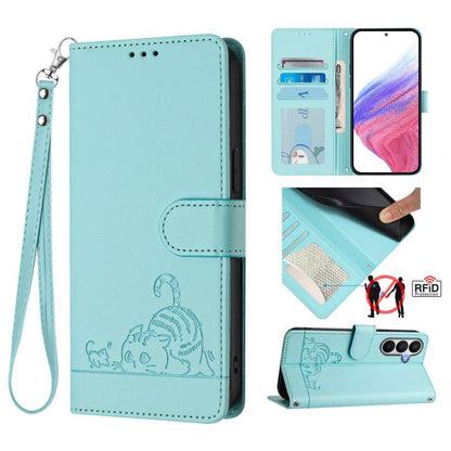 Cat Rat Embossed Pattern RFID Leather Phone Case with Lanyard, For Galaxy S26 FE 5G, For Samsung Galaxy S26+ 5G, For Samsung Galaxy S26 Edge 5G, For Samsung Galaxy S26 Ultra 5G, For Samsung Galaxy S26 5G, For Samsung Galaxy S25 Edge 5G                 ...