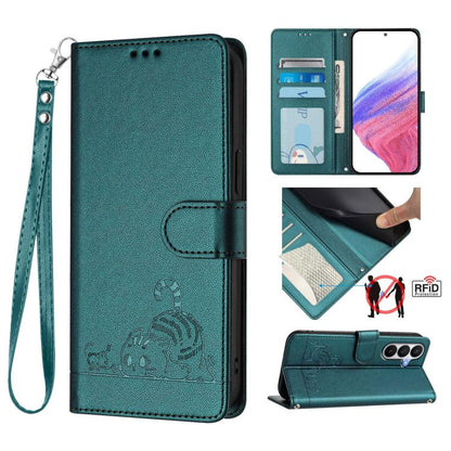 Cat Rat Embossed Pattern RFID Leather Phone Case with Lanyard, For Galaxy S26 FE 5G, For Samsung Galaxy S26+ 5G, For Samsung Galaxy S26 Edge 5G, For Samsung Galaxy S26 Ultra 5G, For Samsung Galaxy S26 5G, For Samsung Galaxy S25 Edge 5G                 ...