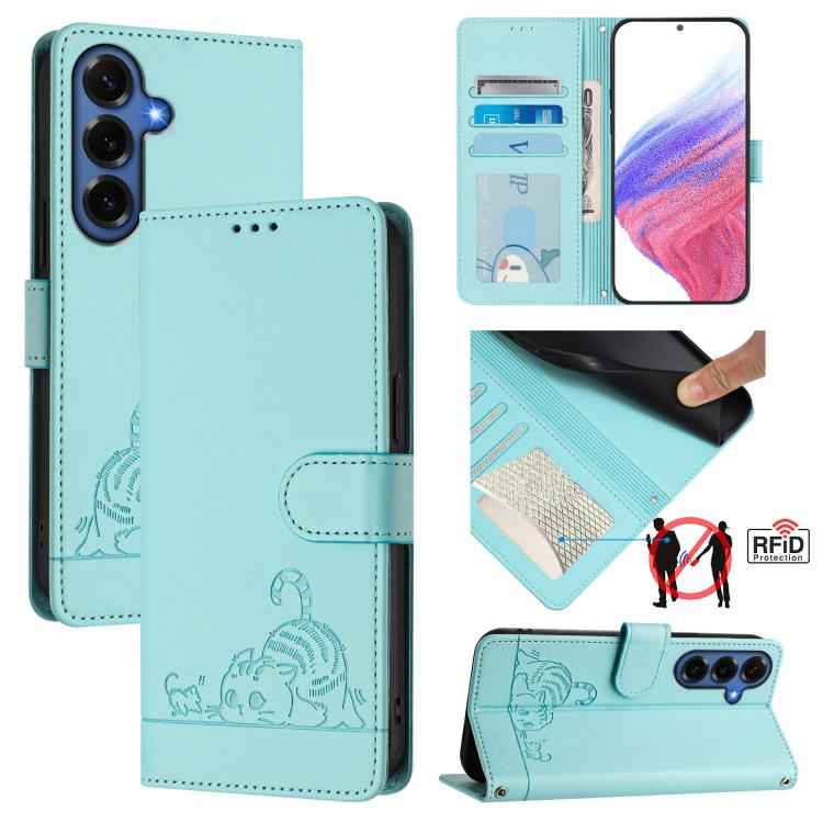 Cat Rat Embossed Pattern RFID Leather Phone Case with Lanyard, For Samsung Galaxy S26+ 5G, For Samsung Galaxy S26 Edge 5G, For Samsung Galaxy S26 Ultra 5G, For Samsung Galaxy S26 5G, For Samsung Galaxy S25 Edge 5G, For Samsung Galaxy S25 5G            ...
