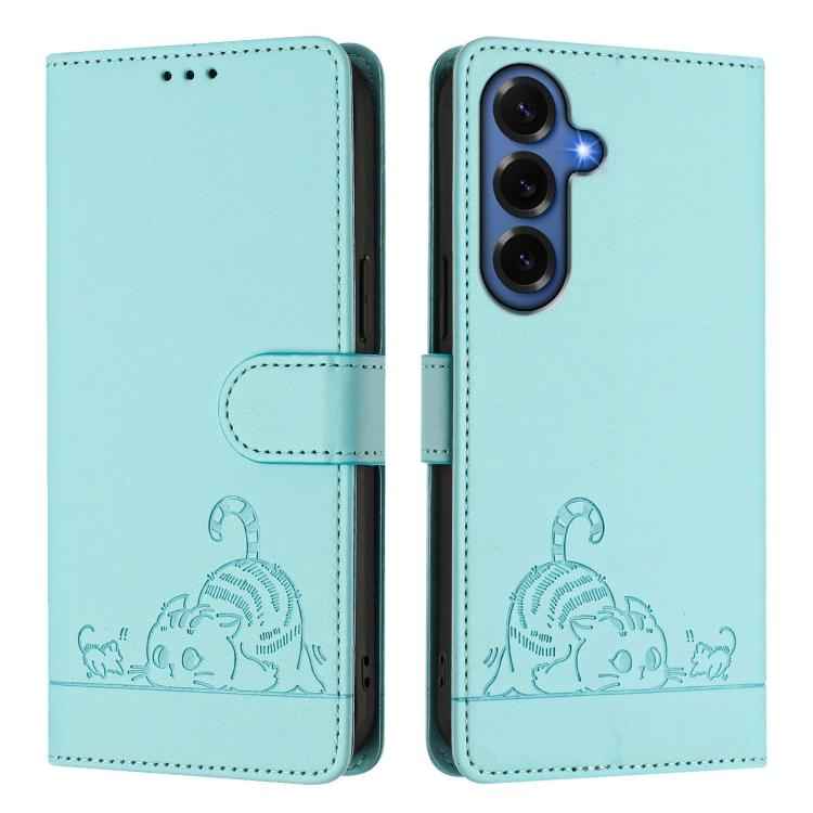 Cat Rat Embossed Pattern RFID Leather Phone Case with Lanyard, For Samsung Galaxy S26+ 5G, For Samsung Galaxy S26 Edge 5G, For Samsung Galaxy S26 Ultra 5G, For Samsung Galaxy S26 5G, For Samsung Galaxy S25 Edge 5G, For Samsung Galaxy S25 5G            ...