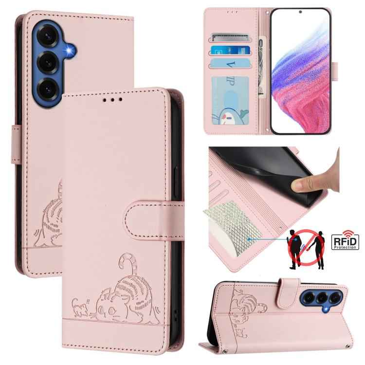 Cat Rat Embossed Pattern RFID Leather Phone Case with Lanyard, For Samsung Galaxy S26+ 5G, For Samsung Galaxy S26 Edge 5G, For Samsung Galaxy S26 Ultra 5G, For Samsung Galaxy S26 5G, For Samsung Galaxy S25 Edge 5G, For Samsung Galaxy S25 5G            ...