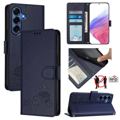 Cat Rat Embossed Pattern RFID Leather Phone Case with Lanyard, For Galaxy S26 FE 5G, For Samsung Galaxy S26+ 5G, For Samsung Galaxy S26 Edge 5G, For Samsung Galaxy S26 Ultra 5G, For Samsung Galaxy S26 5G, For Samsung Galaxy S25 Edge 5G                 ...