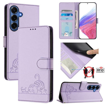 Cat Rat Embossed Pattern RFID Leather Phone Case with Lanyard, For Galaxy S26 FE 5G, For Samsung Galaxy S26+ 5G, For Samsung Galaxy S26 Edge 5G, For Samsung Galaxy S26 Ultra 5G, For Samsung Galaxy S26 5G, For Samsung Galaxy S25 Edge 5G                 ...