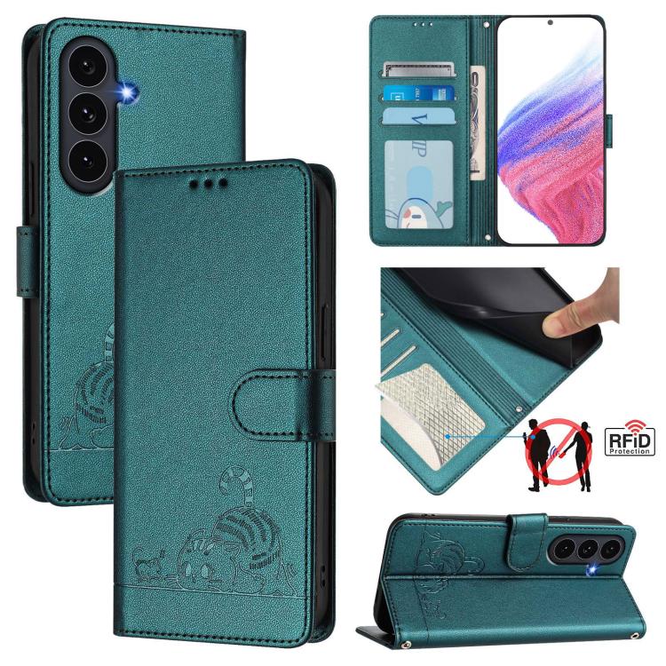 Cat Rat Embossed Pattern RFID Leather Phone Case with Lanyard, For Galaxy S26 FE 5G, For Samsung Galaxy S26+ 5G, For Samsung Galaxy S26 Edge 5G, For Samsung Galaxy S26 Ultra 5G, For Samsung Galaxy S26 5G, For Samsung Galaxy S25 Edge 5G                 ...