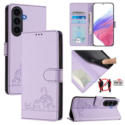 Cat Rat Embossed Pattern RFID Leather Phone Case with Lanyard, For Galaxy S26 FE 5G, For Samsung Galaxy S26+ 5G, For Samsung Galaxy S26 Edge 5G, For Samsung Galaxy S26 Ultra 5G, For Samsung Galaxy S26 5G, For Samsung Galaxy S25 Edge 5G                 ...