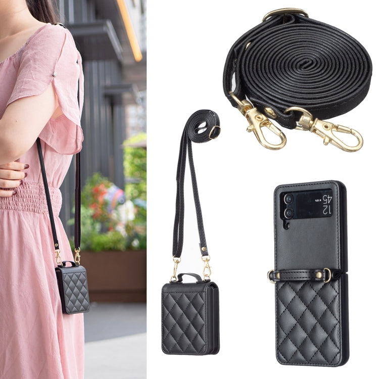 Rhombus-shaped Crossbody Lanyard Leather Phone Case, For Galaxy Z Flip8 5G, For Samsung Galaxy Z Flip7 FE / Flip6, For Samsung Galaxy Z Flip7, For Samsung Galaxy Z Flip5, For Samsung Galaxy Z Flip4, For Samsung Galaxy Z Flip3