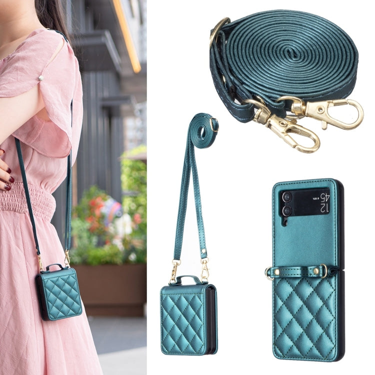 Rhombus-shaped Crossbody Lanyard Leather Phone Case, For Galaxy Z Flip8 5G, For Samsung Galaxy Z Flip7 FE / Flip6, For Samsung Galaxy Z Flip7, For Samsung Galaxy Z Flip5, For Samsung Galaxy Z Flip4, For Samsung Galaxy Z Flip3