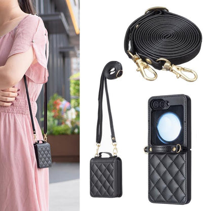Rhombus-shaped Crossbody Lanyard Leather Phone Case, For Galaxy Z Flip8 5G, For Samsung Galaxy Z Flip7 FE / Flip6, For Samsung Galaxy Z Flip7, For Samsung Galaxy Z Flip5, For Samsung Galaxy Z Flip4, For Samsung Galaxy Z Flip3