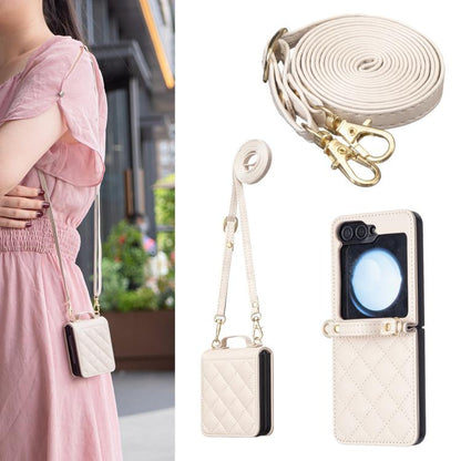 Rhombus-shaped Crossbody Lanyard Leather Phone Case, For Galaxy Z Flip8 5G, For Samsung Galaxy Z Flip7 FE / Flip6, For Samsung Galaxy Z Flip7, For Samsung Galaxy Z Flip5, For Samsung Galaxy Z Flip4, For Samsung Galaxy Z Flip3