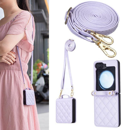 Rhombus-shaped Crossbody Lanyard Leather Phone Case, For Galaxy Z Flip8 5G, For Samsung Galaxy Z Flip7 FE / Flip6, For Samsung Galaxy Z Flip7, For Samsung Galaxy Z Flip5, For Samsung Galaxy Z Flip4, For Samsung Galaxy Z Flip3