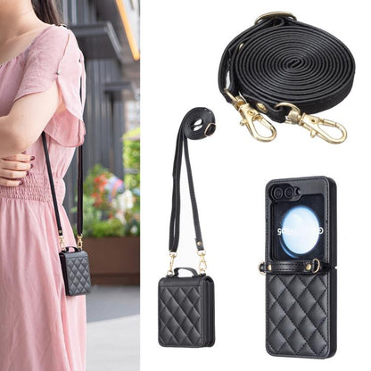 Rhombus-shaped Crossbody Lanyard Leather Phone Case, For Galaxy Z Flip8 5G, For Samsung Galaxy Z Flip7 FE / Flip6, For Samsung Galaxy Z Flip7, For Samsung Galaxy Z Flip5, For Samsung Galaxy Z Flip4, For Samsung Galaxy Z Flip3