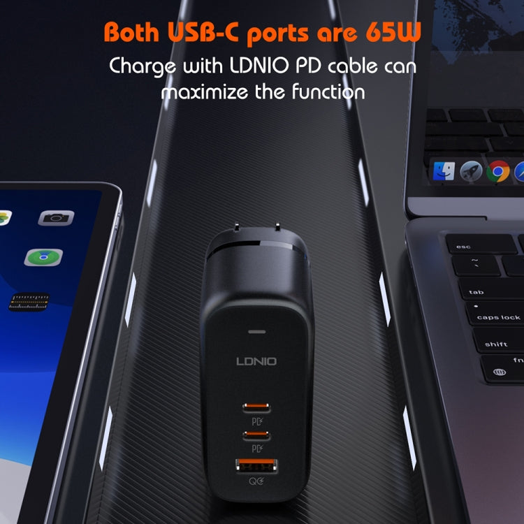 LDNIO Q366 65W USB + Dual Type-C Port Charger with 1m USB-C / Type-C to USB-C / Type-C Data Cable