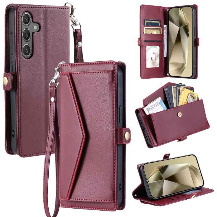 Wallet Multi-card Slot Leather Phone Case with Lanyard, For Samsung Galaxy S26+ 5G, For Samsung Galaxy S26 Ultra 5G, For Samsung Galaxy S26 5G, For Samsung Galaxy S25 FE 5G, For Samsung Galaxy S25 Edge 5G, For Samsung Galaxy S25 5G                     ...