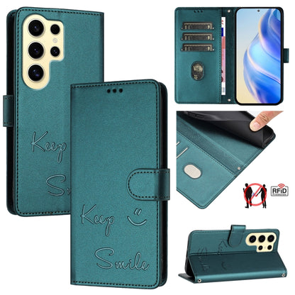 Smile Embossing RFID Leather Phone Case, For Samsung Galaxy S25 Ultra 5G, For Samsung Galaxy S24 FE 5G, For Samsung Galaxy S24 Ultra 5G, For Samsung Galaxy S24+ 5G, For Samsung Galaxy S24 5G, For Samsung Galaxy S23 FE 5G, For Samsung Galaxy S23 Ultra 5...