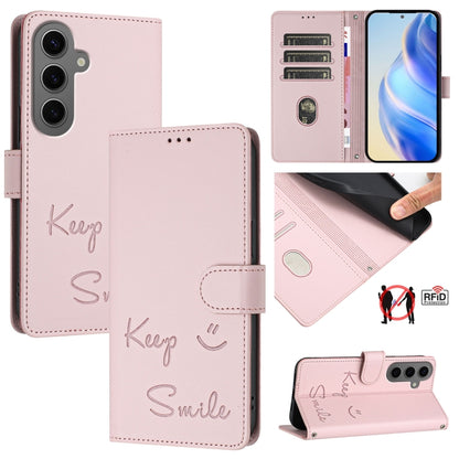 Smile Embossing RFID Leather Phone Case, For Samsung Galaxy S25 Ultra 5G, For Samsung Galaxy S24 FE 5G, For Samsung Galaxy S24 Ultra 5G, For Samsung Galaxy S24+ 5G, For Samsung Galaxy S24 5G, For Samsung Galaxy S23 FE 5G, For Samsung Galaxy S23 Ultra 5...