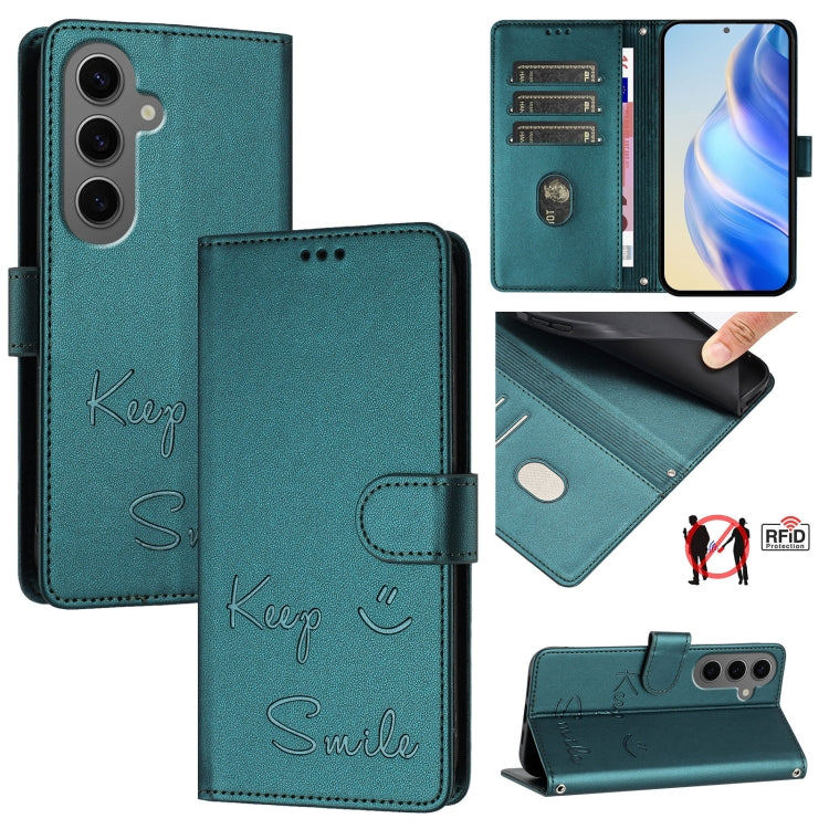 Smile Embossing RFID Leather Phone Case, For Samsung Galaxy S25 Ultra 5G, For Samsung Galaxy S24 FE 5G, For Samsung Galaxy S24 Ultra 5G, For Samsung Galaxy S24+ 5G, For Samsung Galaxy S24 5G, For Samsung Galaxy S23 FE 5G, For Samsung Galaxy S23 Ultra 5...