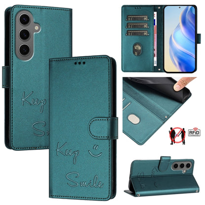 Smile Embossing RFID Leather Phone Case, For Samsung Galaxy S25 Ultra 5G, For Samsung Galaxy S24 FE 5G, For Samsung Galaxy S24 Ultra 5G, For Samsung Galaxy S24+ 5G, For Samsung Galaxy S24 5G, For Samsung Galaxy S23 FE 5G, For Samsung Galaxy S23 Ultra 5...