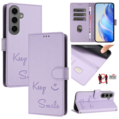 Smile Embossing RFID Leather Phone Case, For Samsung Galaxy S25 Ultra 5G, For Samsung Galaxy S24 FE 5G, For Samsung Galaxy S24 Ultra 5G, For Samsung Galaxy S24+ 5G, For Samsung Galaxy S24 5G, For Samsung Galaxy S23 FE 5G, For Samsung Galaxy S23 Ultra 5...