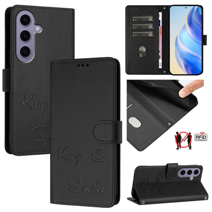 Smile Embossing RFID Leather Phone Case, For Samsung Galaxy S25 Ultra 5G, For Samsung Galaxy S24 FE 5G, For Samsung Galaxy S24 Ultra 5G, For Samsung Galaxy S24+ 5G, For Samsung Galaxy S24 5G, For Samsung Galaxy S23 FE 5G, For Samsung Galaxy S23 Ultra 5...